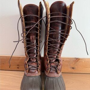 Tall Shearling-Lined Bean Boots (Brown and Black Lace-Up Boots)
